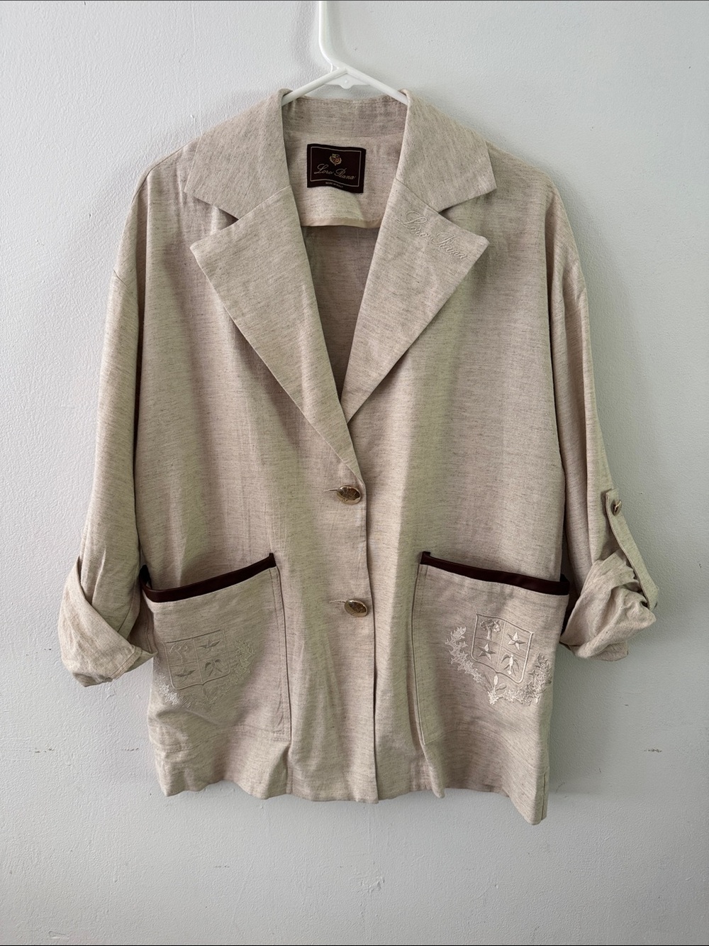 Loro Piana Cream Linen-Blend Relaxed Blazer Sz S